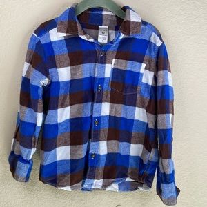 Boy’s Plaid blue, brown and white button down shirt